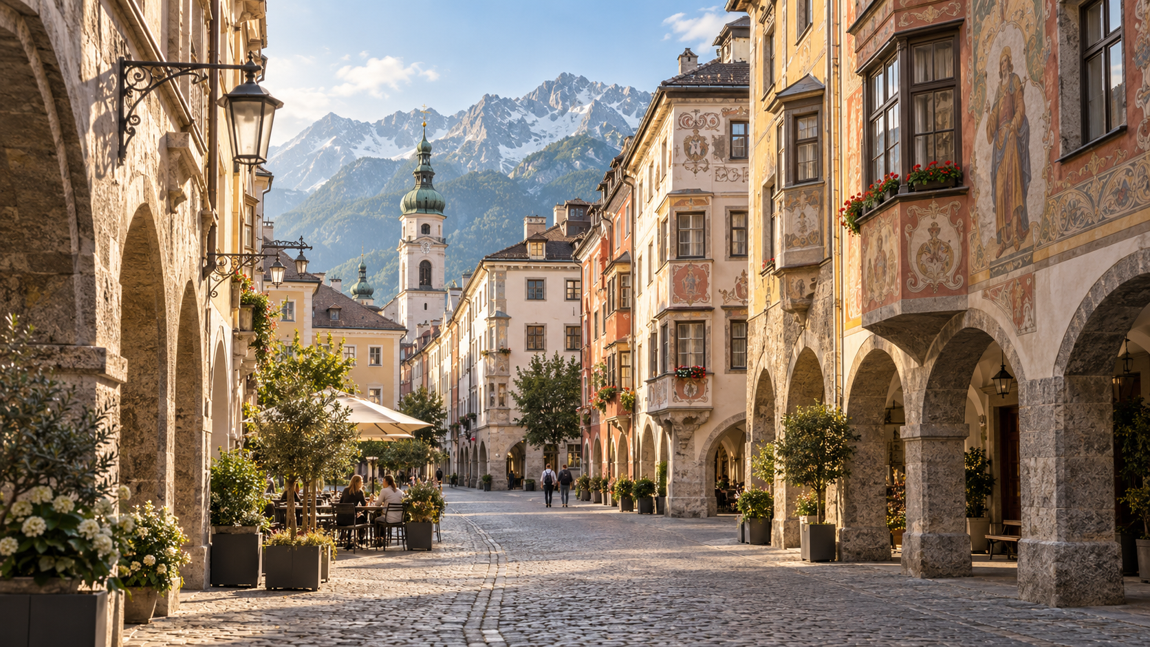 Historic streets and façades in Innsbruck Altstadt
