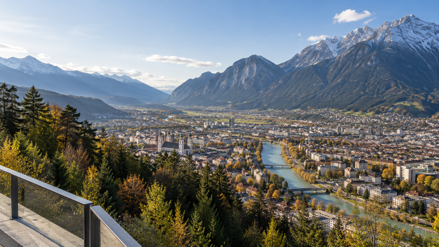 Panoramic view from Hungerburg across Innsbruck and the Inn Valley