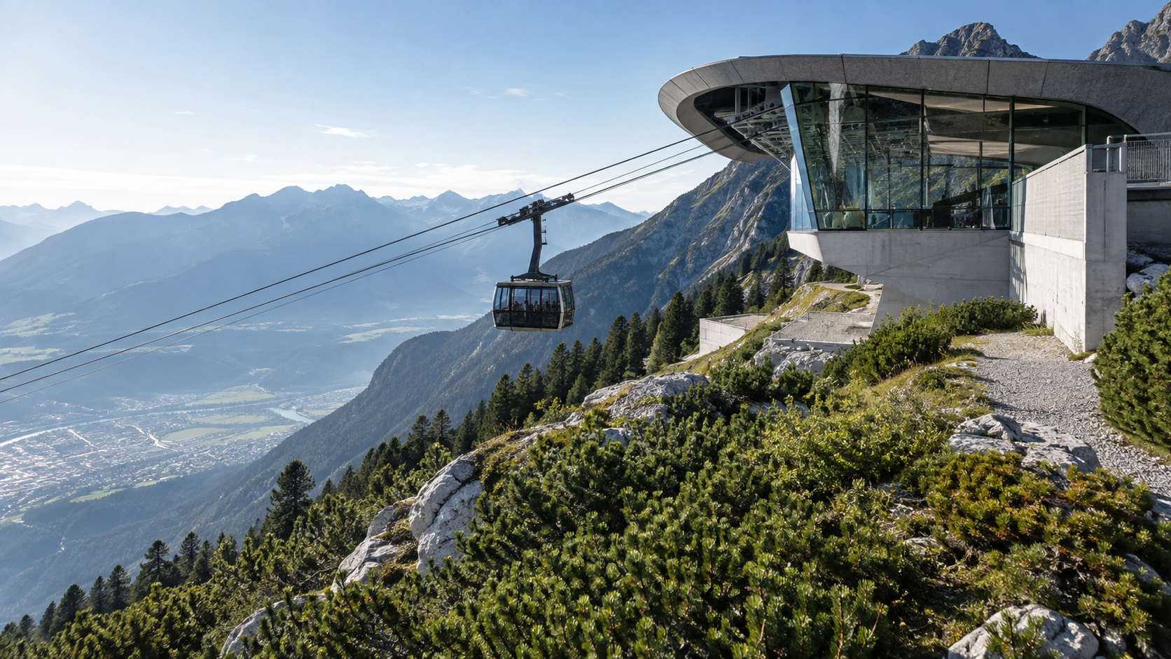 Nordkette cable car and high Alpine surroundings above Hungerburg