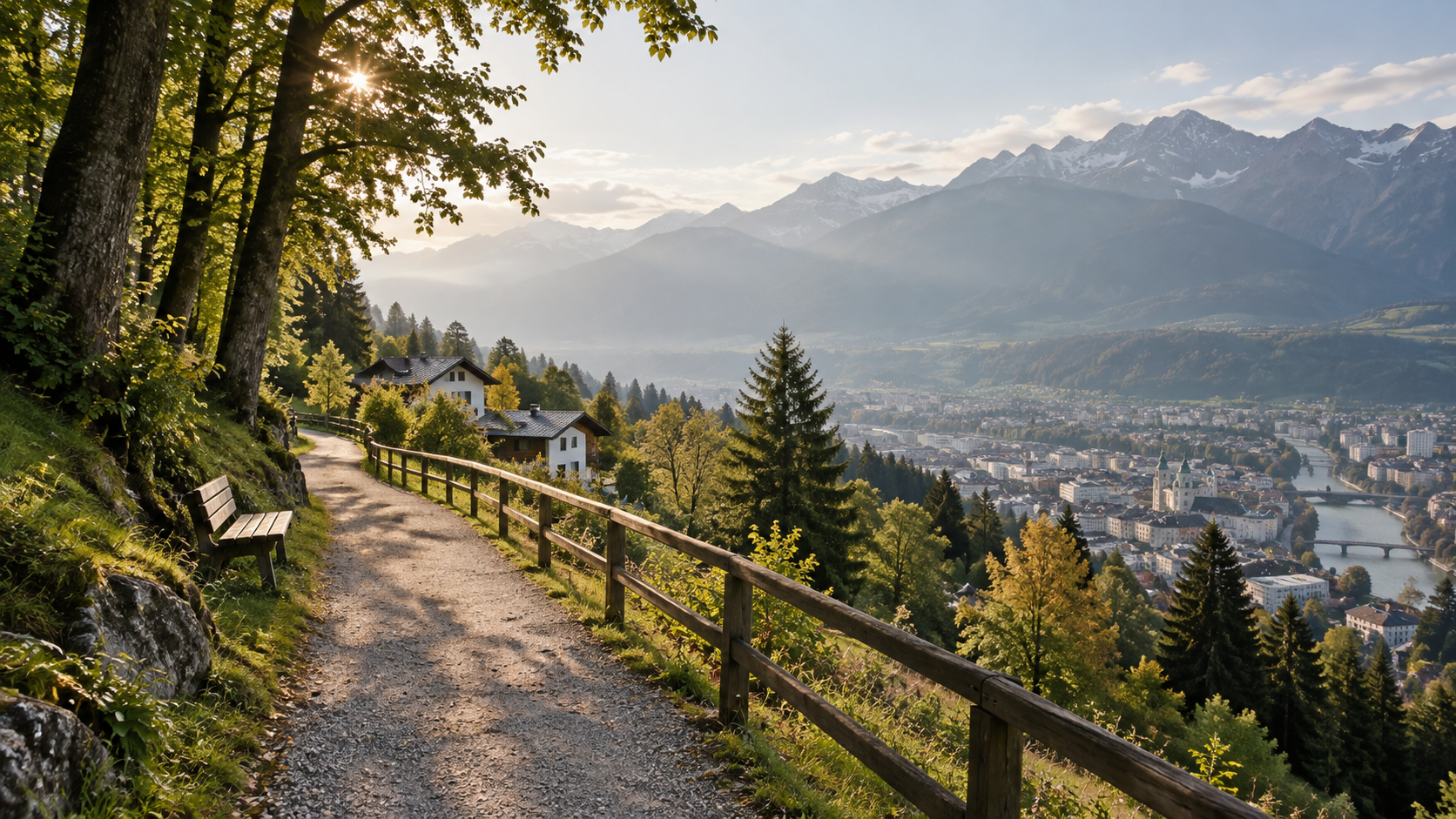 Quiet hillside walking atmosphere near Hungerburg with Alpine scenery