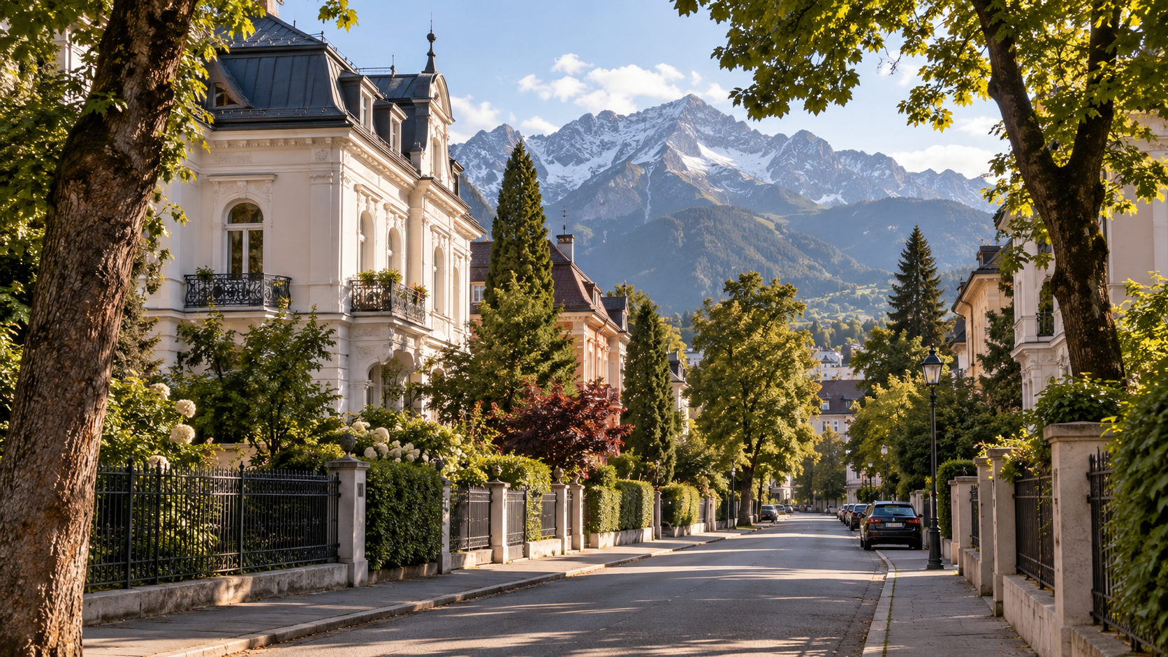 Calm neighbourhood detail in Saggen with elegant street atmosphere