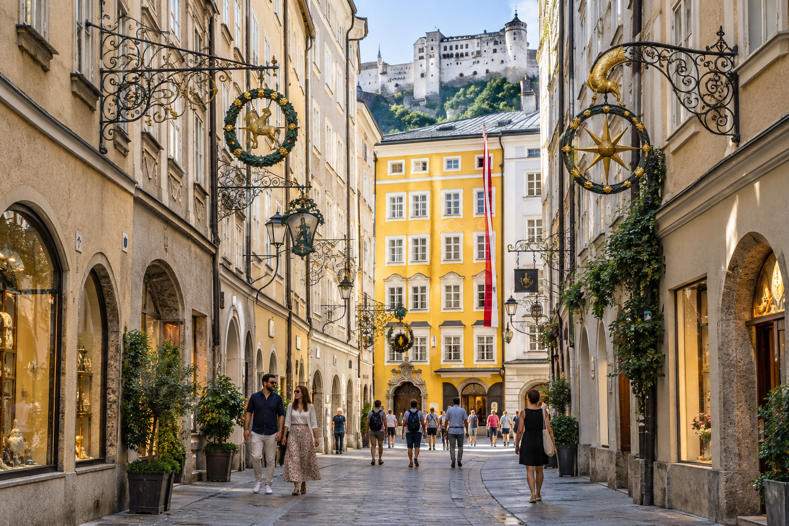 Getreidegasse and Mozart's Birthplace in Salzburg