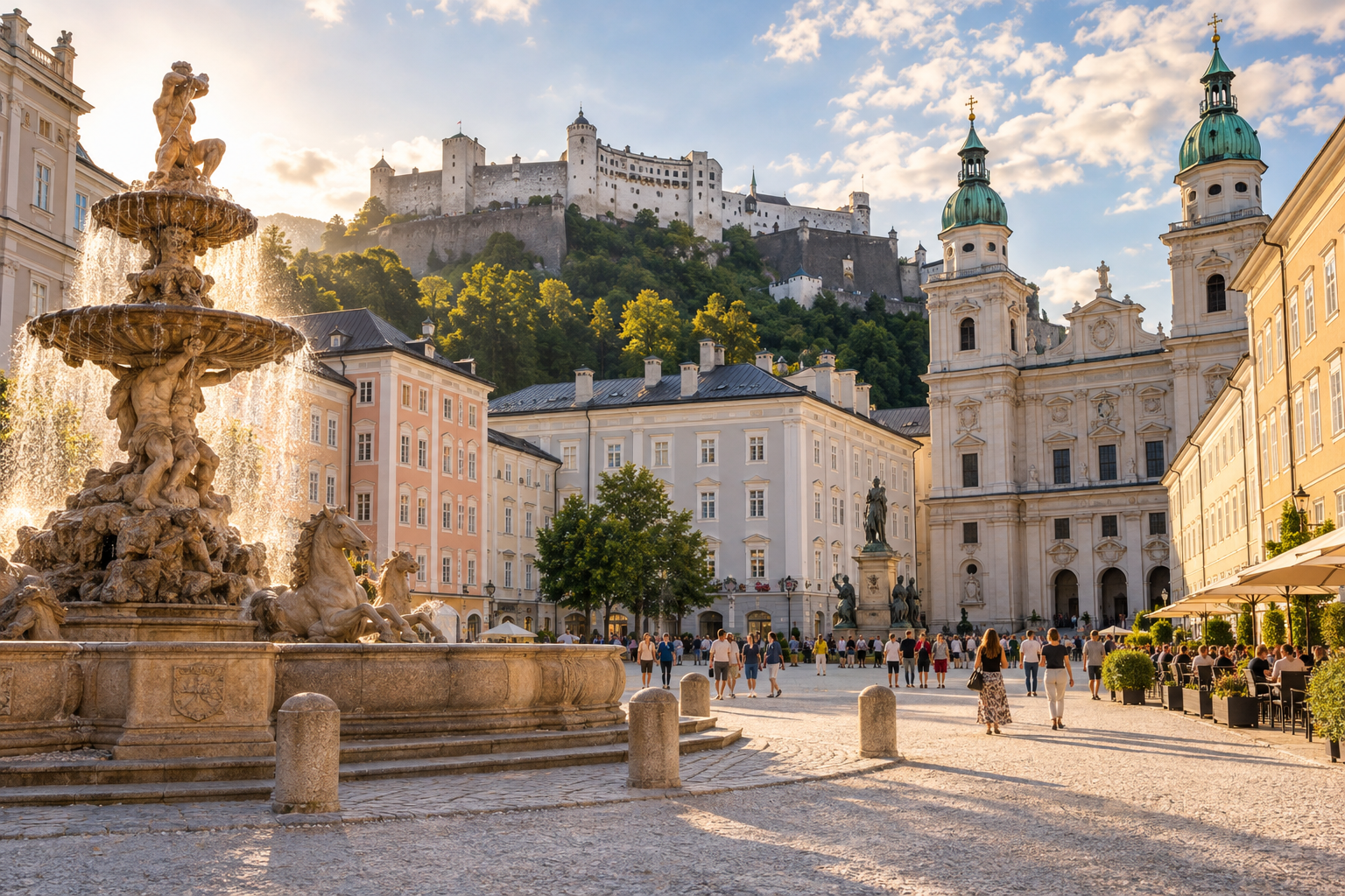 Historic Salzburg squares around Residenzplatz