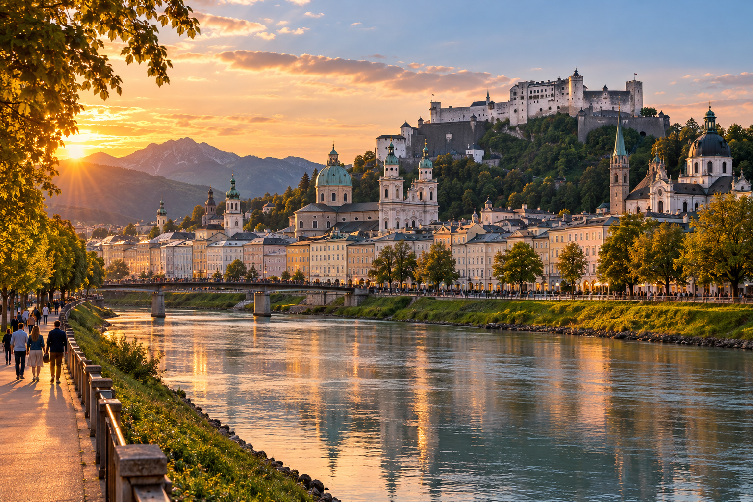 Salzburg Old Town beside the Salzach River
