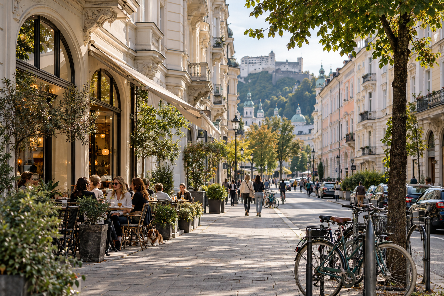 Local street atmosphere in Salzburg Andräviertel