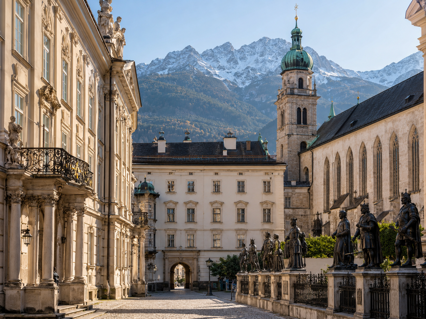 Imperial architecture near the Hofburg and Court Church in Innsbruck