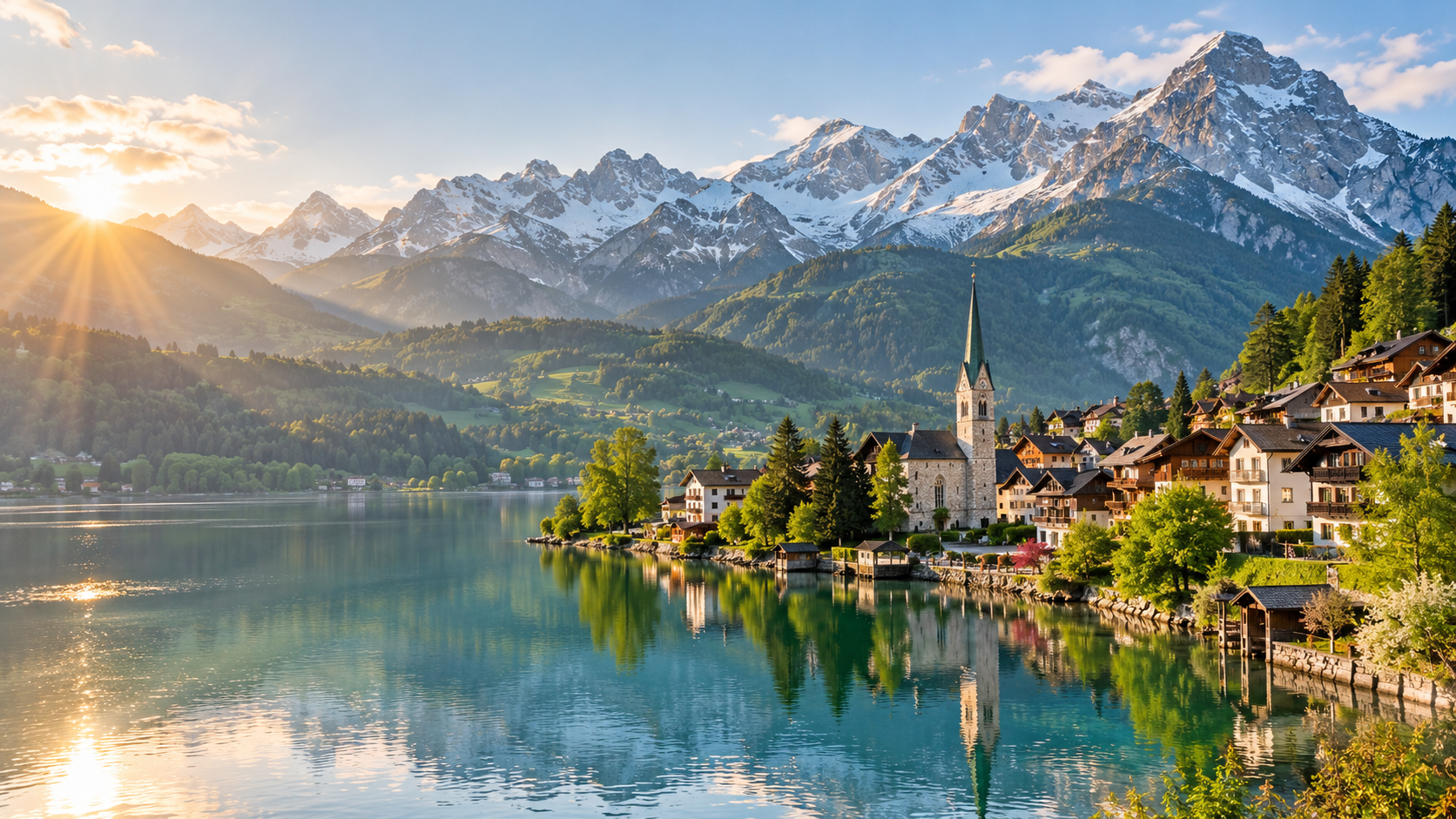 Alpine lake and village near Innsbruck