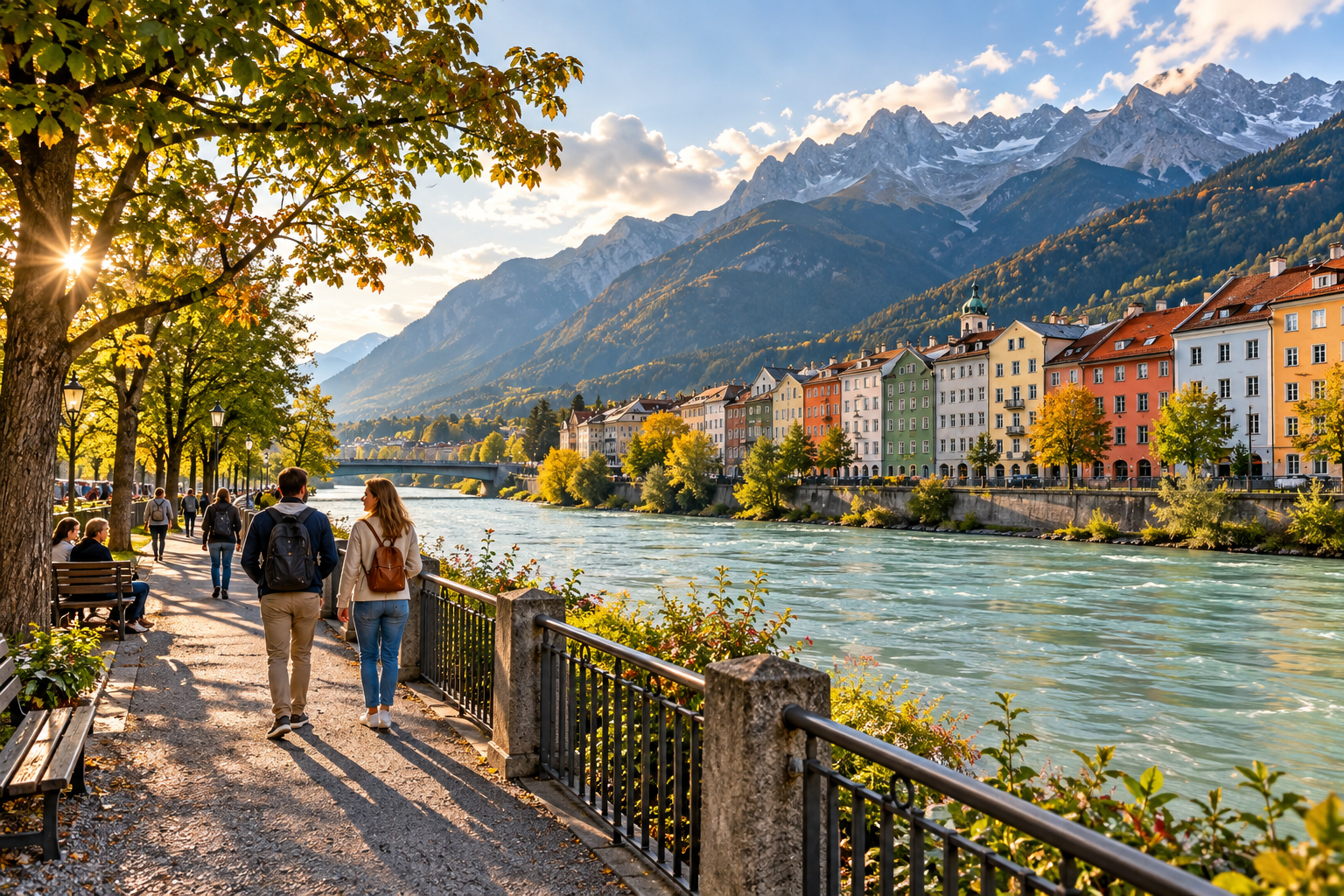 Walking beside the Inn River in Innsbruck