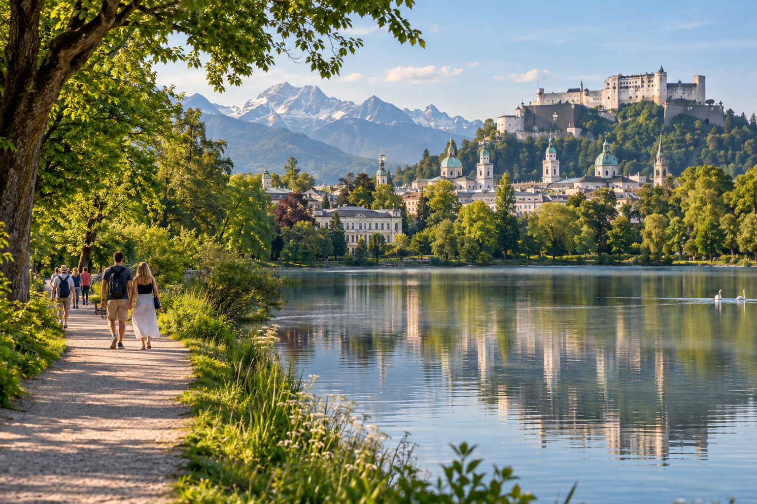 View toward Hohensalzburg Fortress from Leopoldskroner Weiher