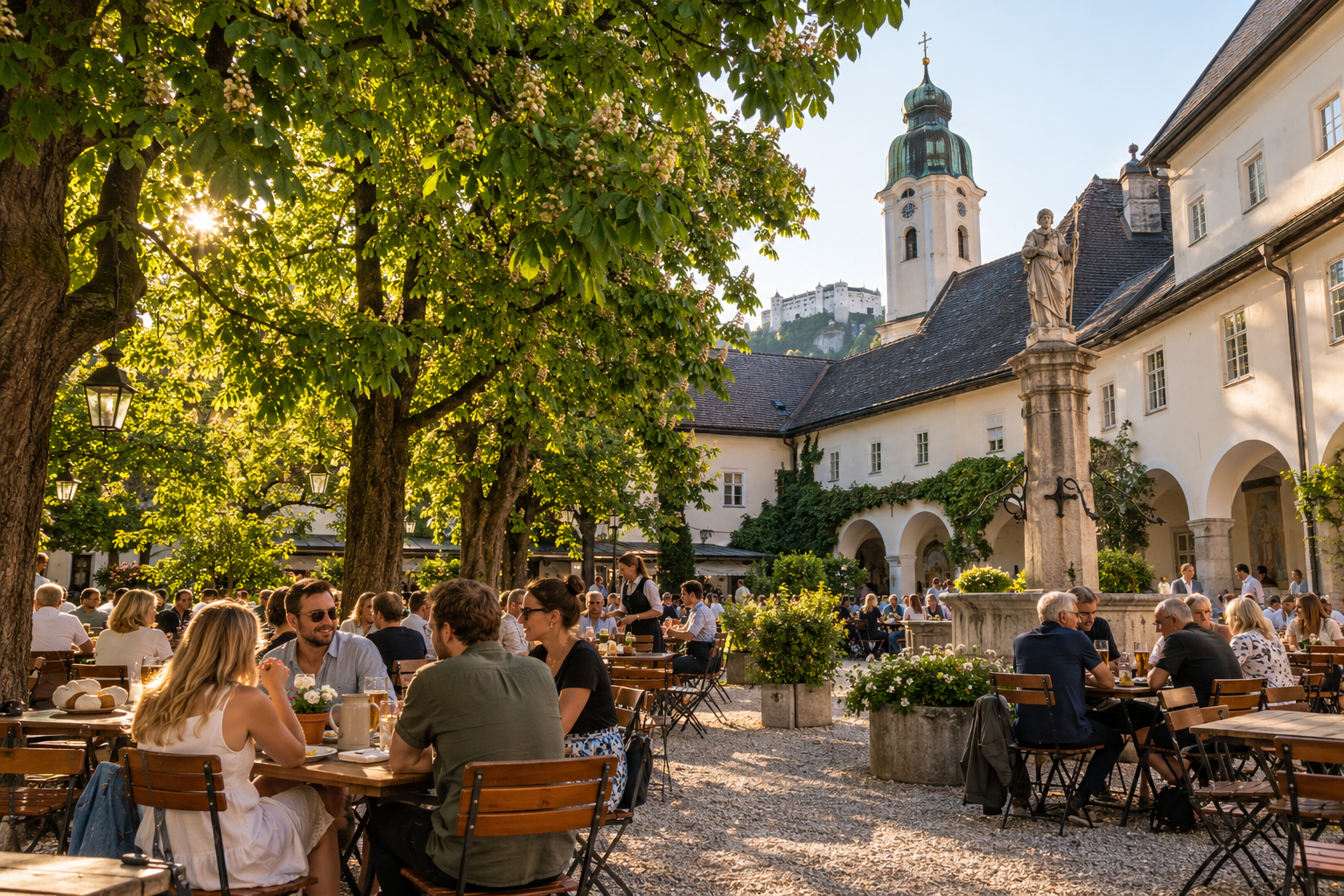 Traditional courtyard atmosphere in Salzburg Mülln