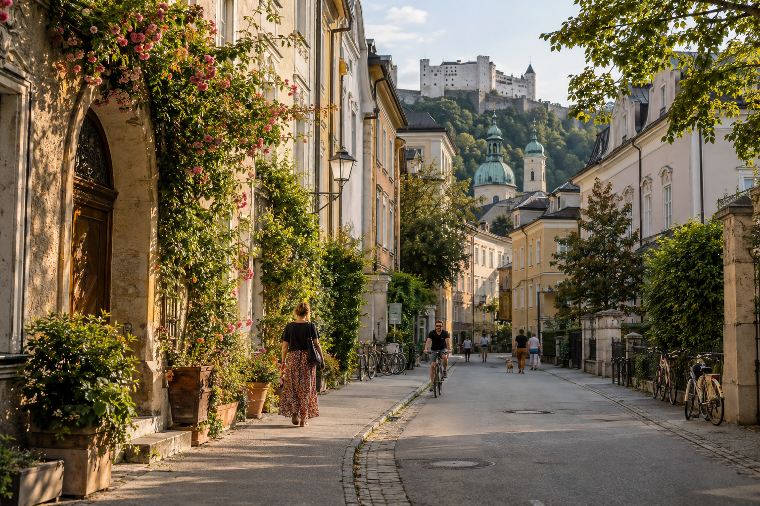Quiet local street in Salzburg Mülln