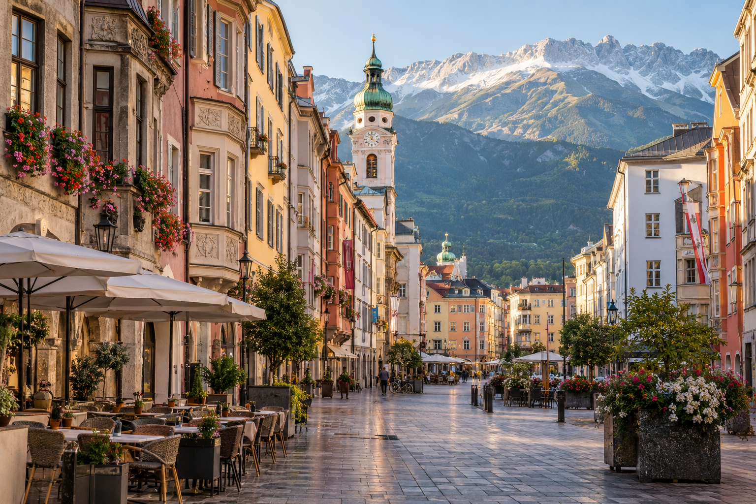 Historic Innsbruck Old Town with Alpine mountains