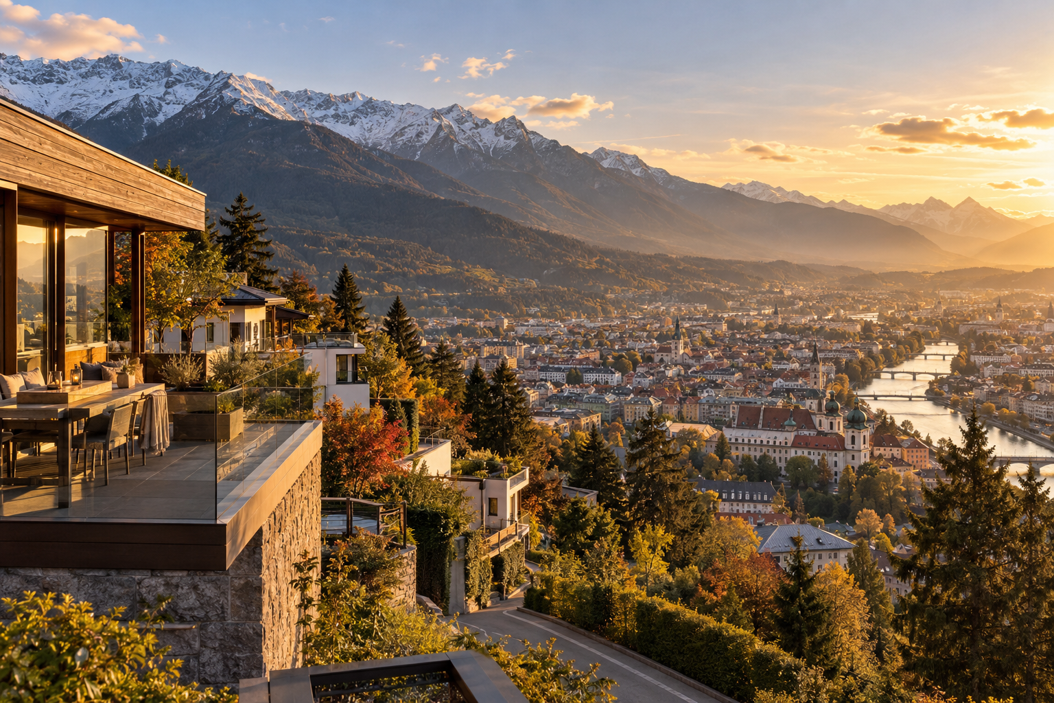 Hungerburg above Innsbruck with mountain and city views