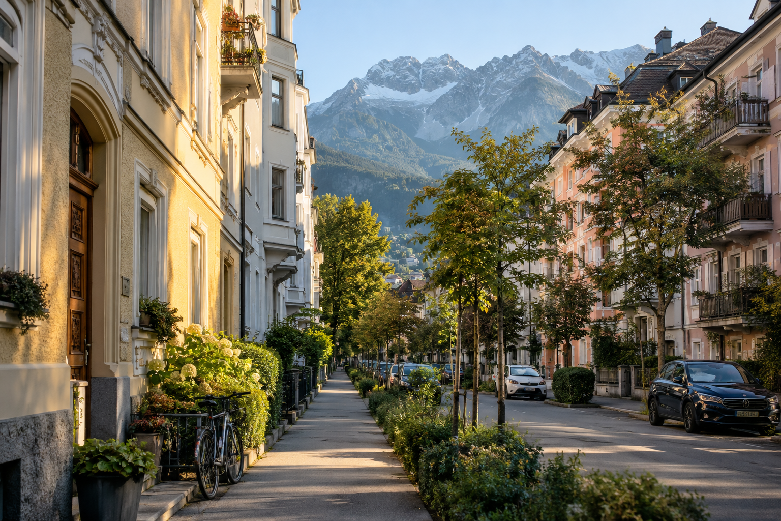Quiet residential streets in Pradl, Innsbruck