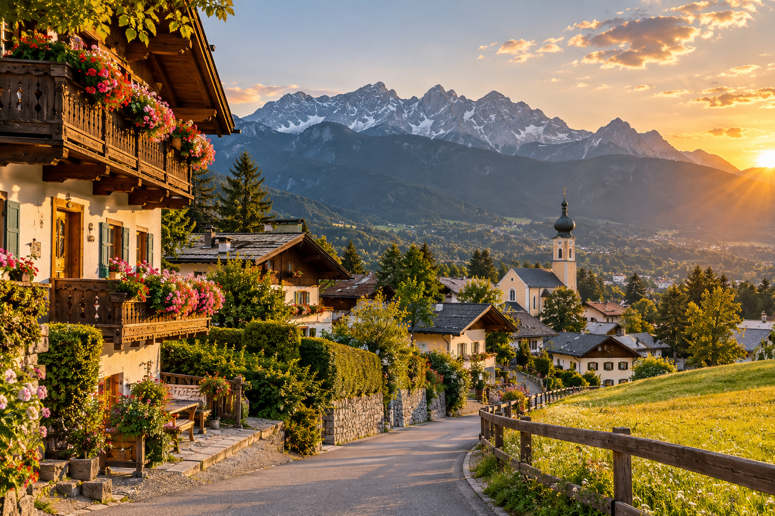 Traditional Alpine village atmosphere in Igls near Innsbruck