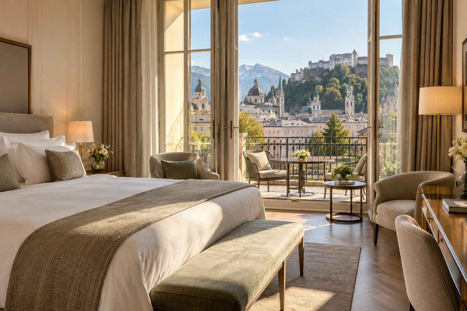 Elegant hotel room overlooking Salzburg